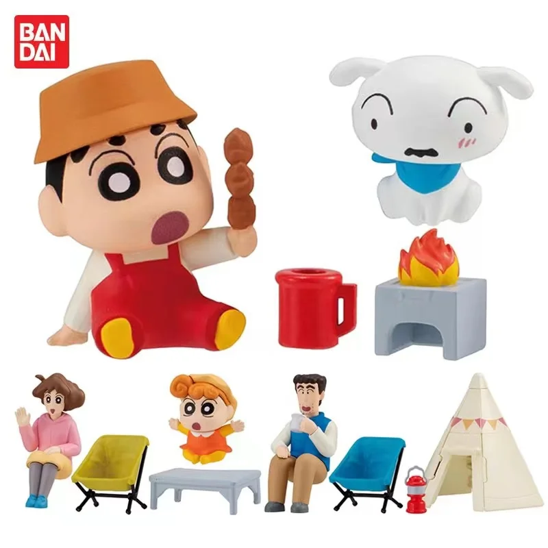 Japanese Bandai Genuine Scale Model Crayon Shin-chan Nohara Family Camping Decoration Nohara Misae Hiroshi  Action Figure Toys