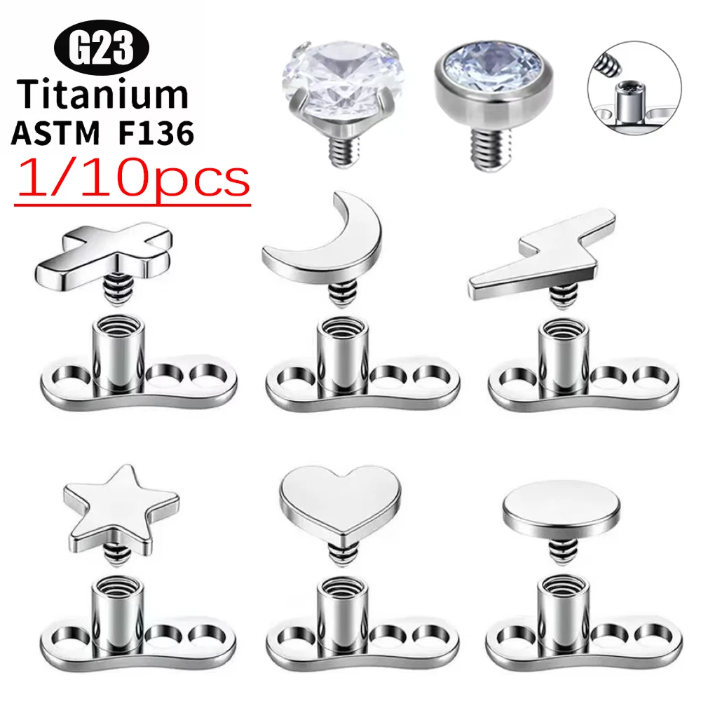 1/10PCS ASTM F136 Titanium 14G 2-Hole Internally Threaded CZ Dermal Anchor Tops and Base Microdermals Piercing Body Jewelry