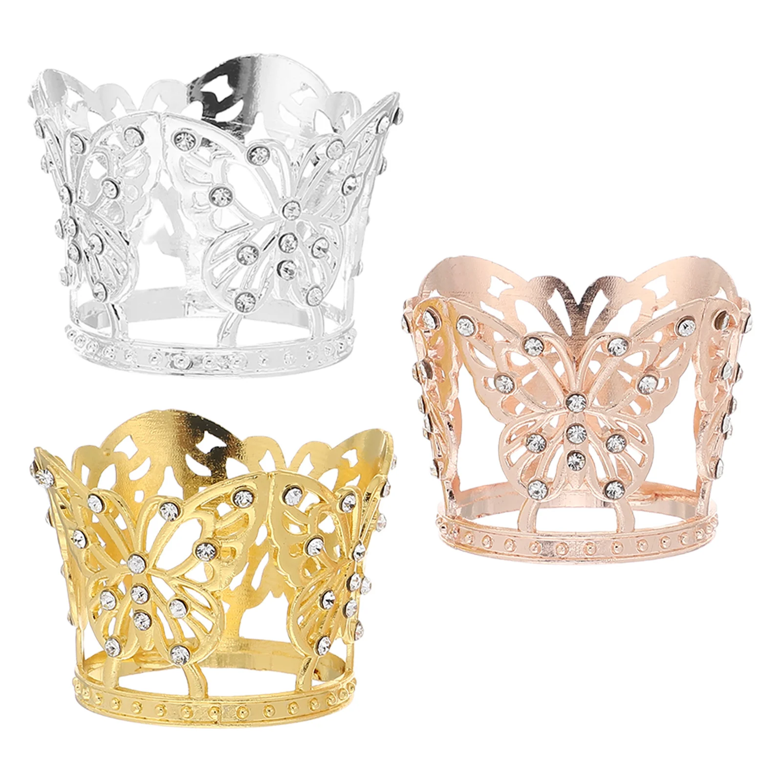 

3pcs Mini Alloy Rhinestone Butterfly Small Princess Birthday Decorations Wedding Cupcake Toppers Flower Bouquet Crown Mini Metal