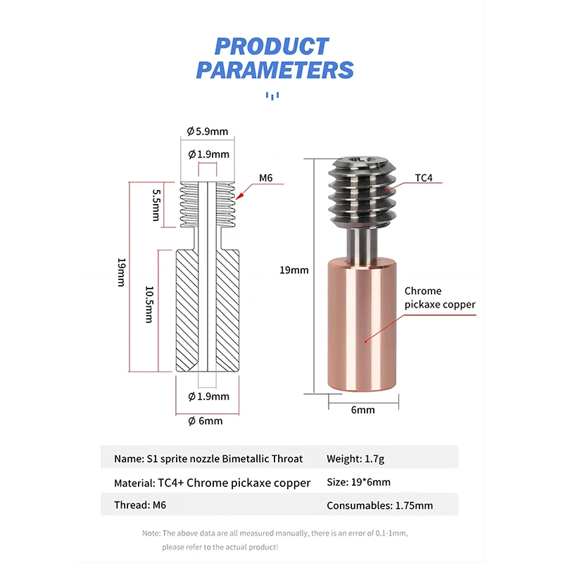 Bimetal HeatBreak For Ender 3 S1 3D Printer Throat Copper Plaed Titanium Alloy For Ender3 S1 Pro Sprite Extruder Hotend