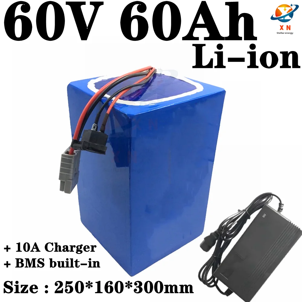 

Batterie 60v 60ah lithium-ion battery with BMS, suitable for 3000w 4000w electric bicycles+10A charger