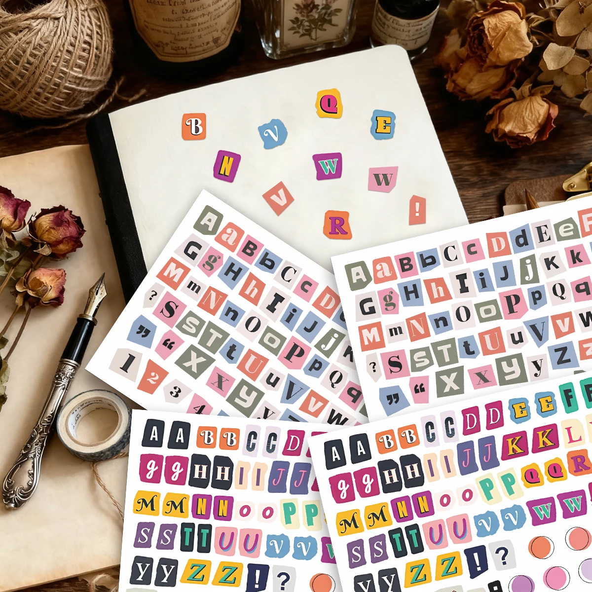 268pcs Multicolored Alphabet Stickers Pack, Cutout Letter & Symbol Vinyl Decals for Tablet & Water Bottle, Perfect for Gift Deco