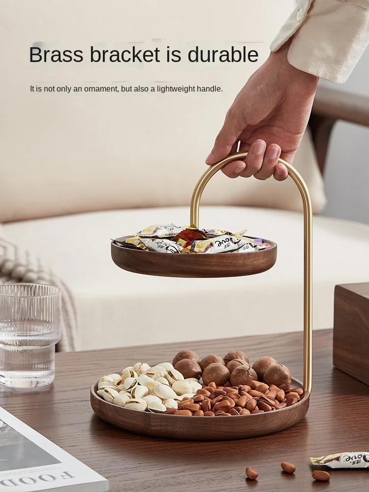 Wooden Fruit Plate Home Living Room Double-Layer Cake Stand Candy Plate Afternoon Tea Dim Sum Rack Dried Fruit Tray