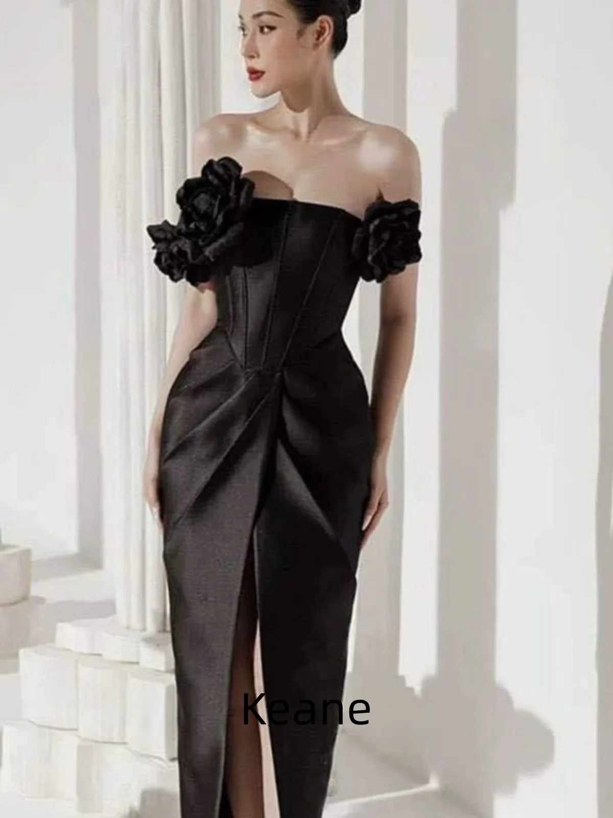 

Black High Slit Evening Dresses Off Shoulder Custom Made Elegant Dress for Special Occasions Prom Gowns