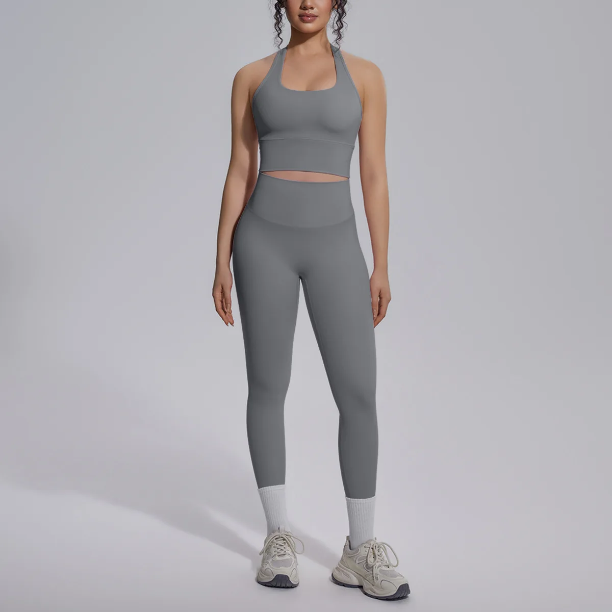 Women 2 Piece Yoga Set Sports Bra Racerback High Waist Leggings Butt Lifting Slim Stretchy Workout Gym Running Fitness Clothing