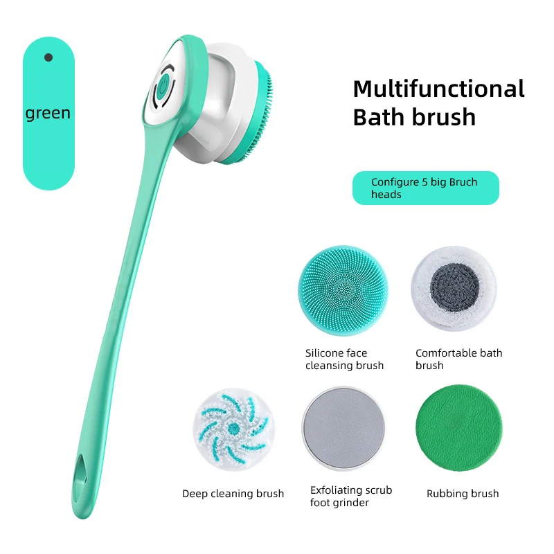 

Electric Bath Brush USB Recharge Body Scrubber Back Rubbing Shower Cleaning Brush Spinning Massage Heads Long Handle