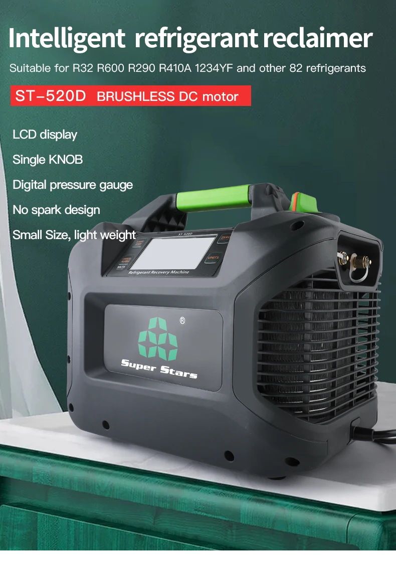 Compressor Portátil da Condição de ar da Atac da Máquina da Recuperação do Líquido Refrigerante com Encaixe de Tubulação hp para Todos os Hcfc Hcfc Comuns St520d