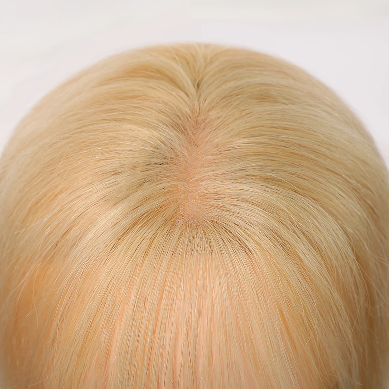 Topper Rambut Manusia Remy 100% Pirang Muda 10 inci, Basis Lace 3x3,5 inci, Rambut Asli untuk Wanita dengan Rambut Tipis Bagian Tengah