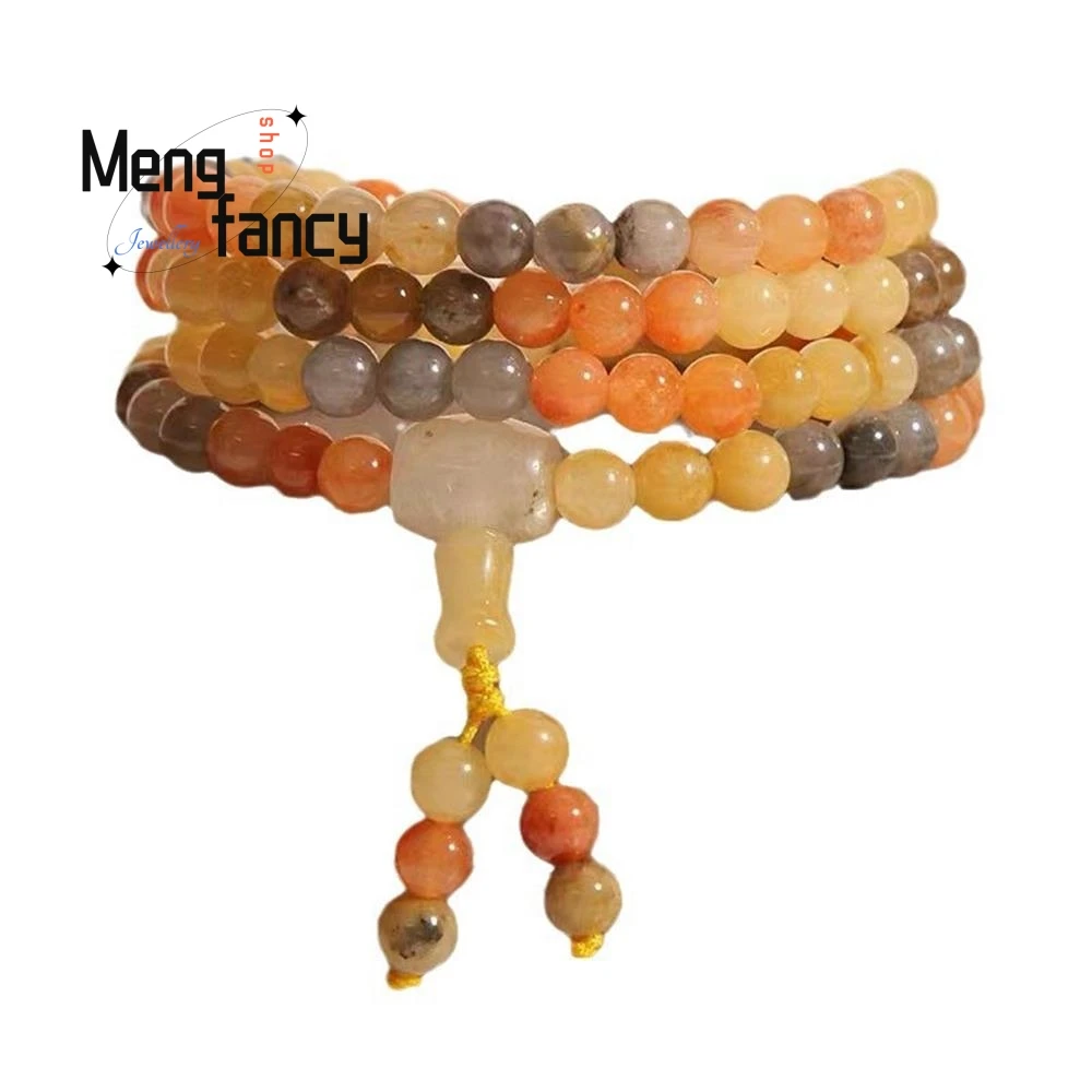 Natural Xinjiang Gold Silk Jade 108pcs Buddha Beads Bracelet Wrap Around Four Circles Exquisite High-grade Fashion Fine Jewelry