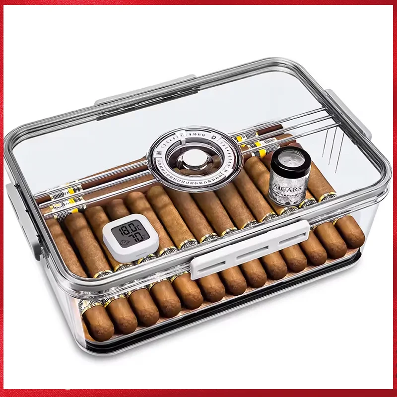 Cigar Box Humidor Acrylic Cigar Case storage BoxCedar Transparent Case Divider Humidifier Hygrometer Cigarette Tool Accessories