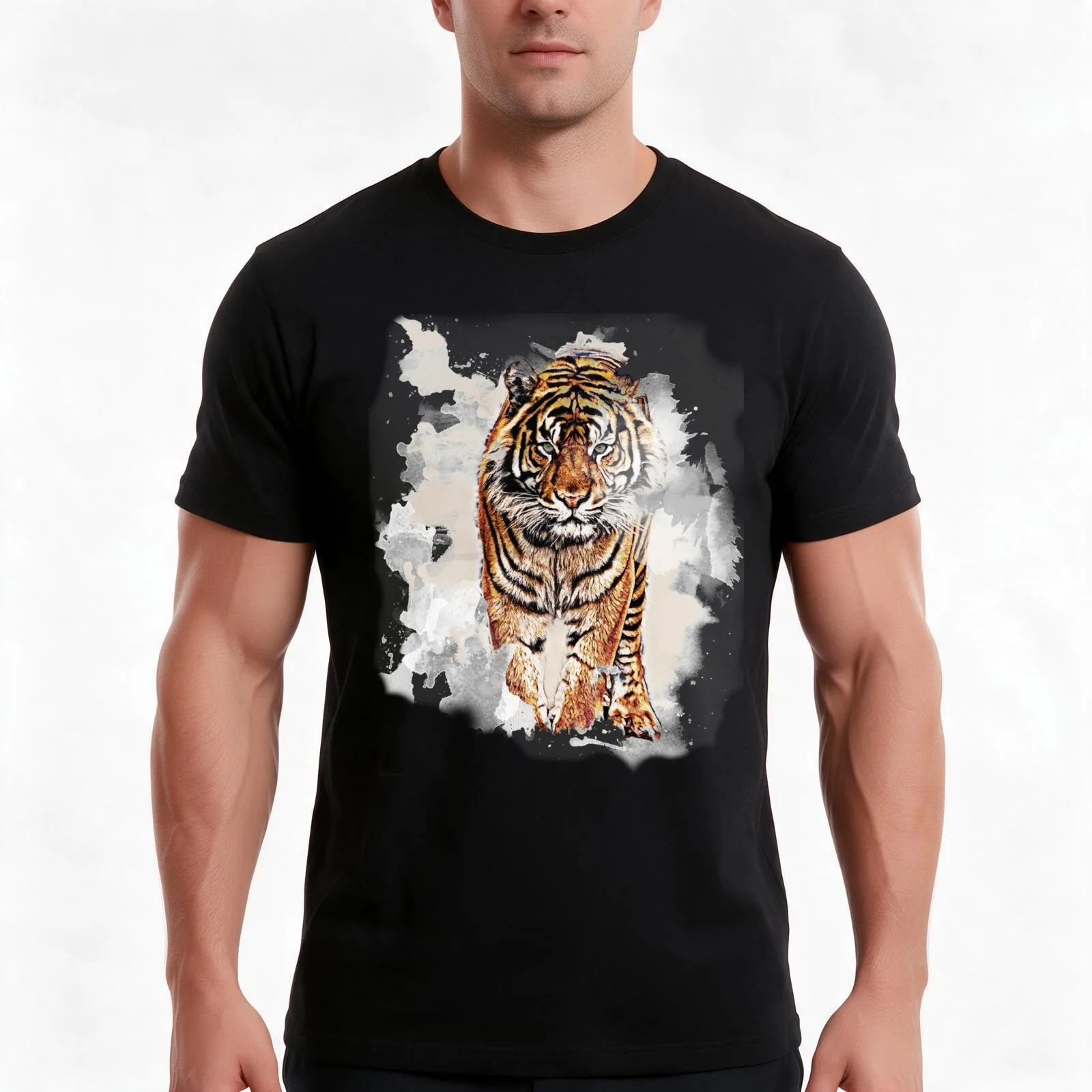 Tiger in Art T-Shirt, Summer Casual Cotton Tee, Oversized Streetwear Tops, Vintage Graphic Print, Loose Fit Short Sleeve