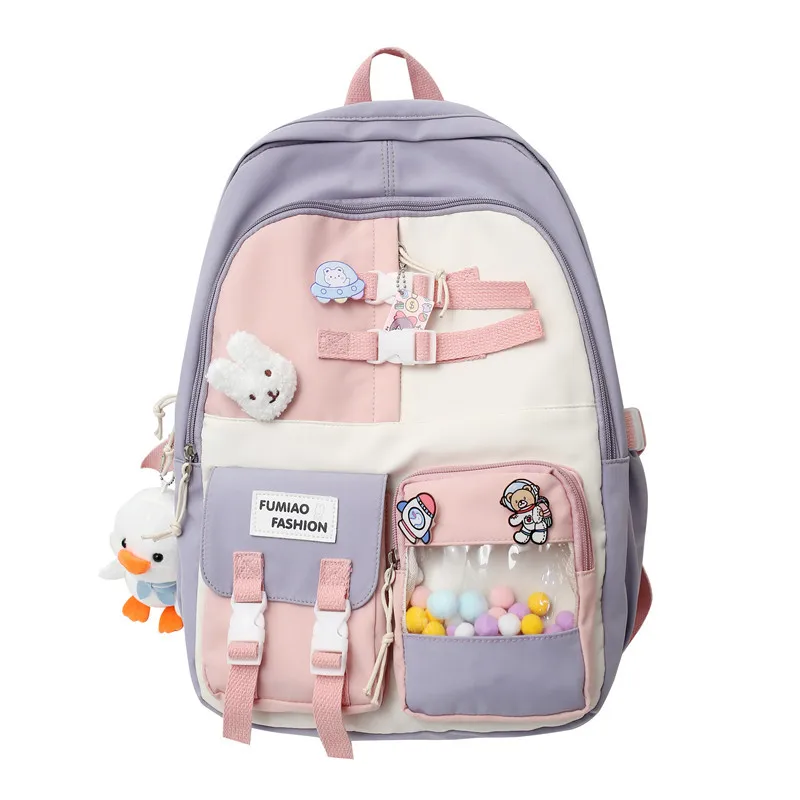 New Campus Backpack Zipper Schoolbags Handbags Set Pink Girl Large-capacity Middle School Student School Bag