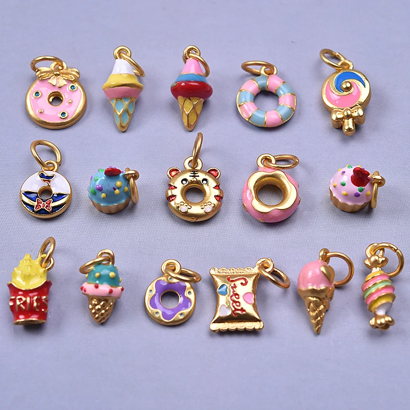 3pcs/6pcs/lot Dessert Lollipop Chips Pendants 3D Enamel Charms Cake Donut Ice Cream Candy Pendants Jewelry Making for Necklace