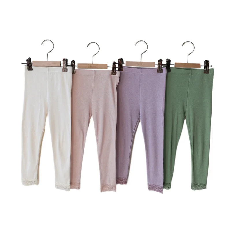 

Baby Girl Leggings 2025 Spring Kids Girls Cotton Lace Solid Color Stretch Leggings