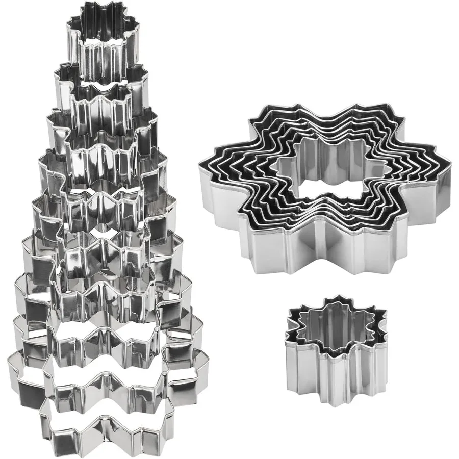 Snowflake Set - 9 Piece Stainless Steel Snowflake Ce Cutters and 3D Christmas Tree for Christmas Holiday Winter Baking