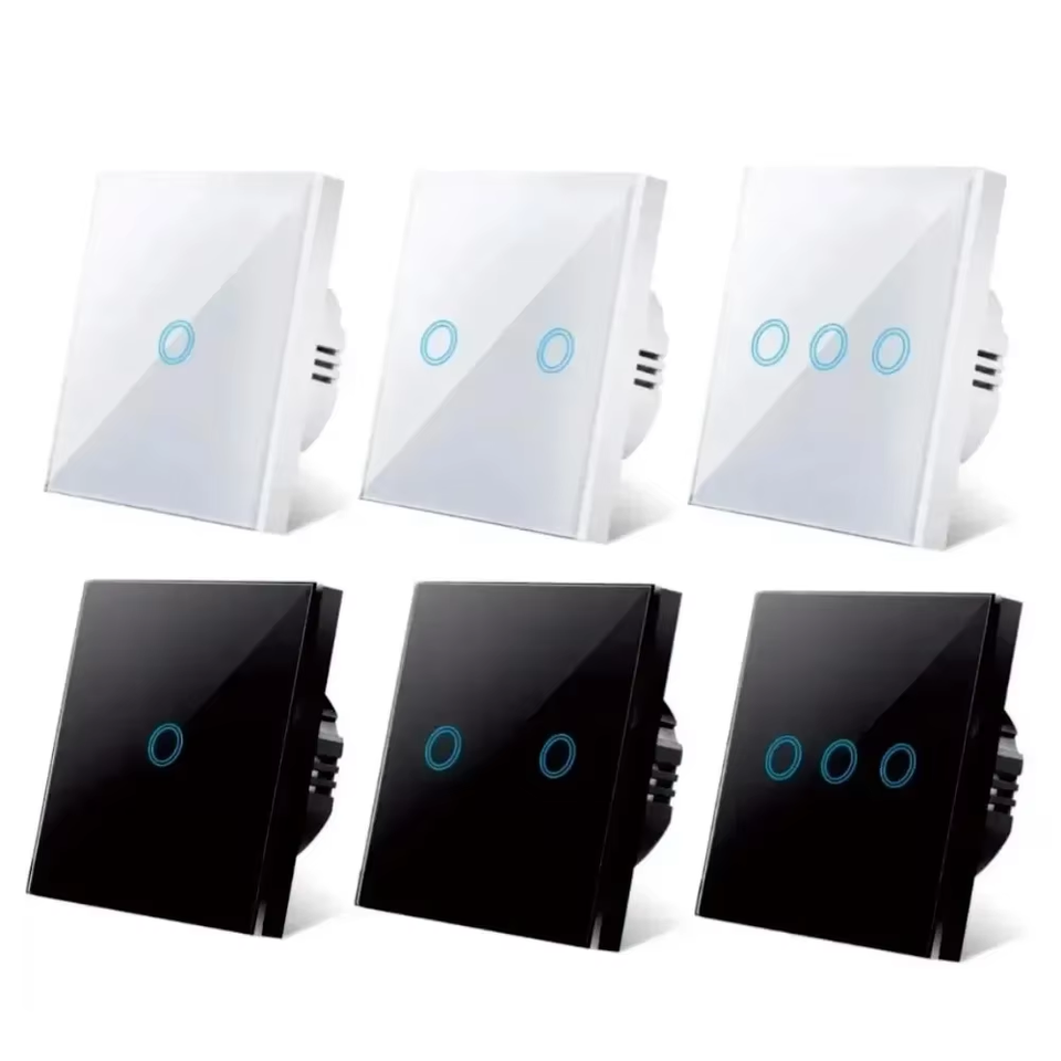  European AC100-240V Tempered Black White Crystal Glass Touch Switch Panel Wall Light Sensor Button 1/2/3 Gang 10A Interrupt 
