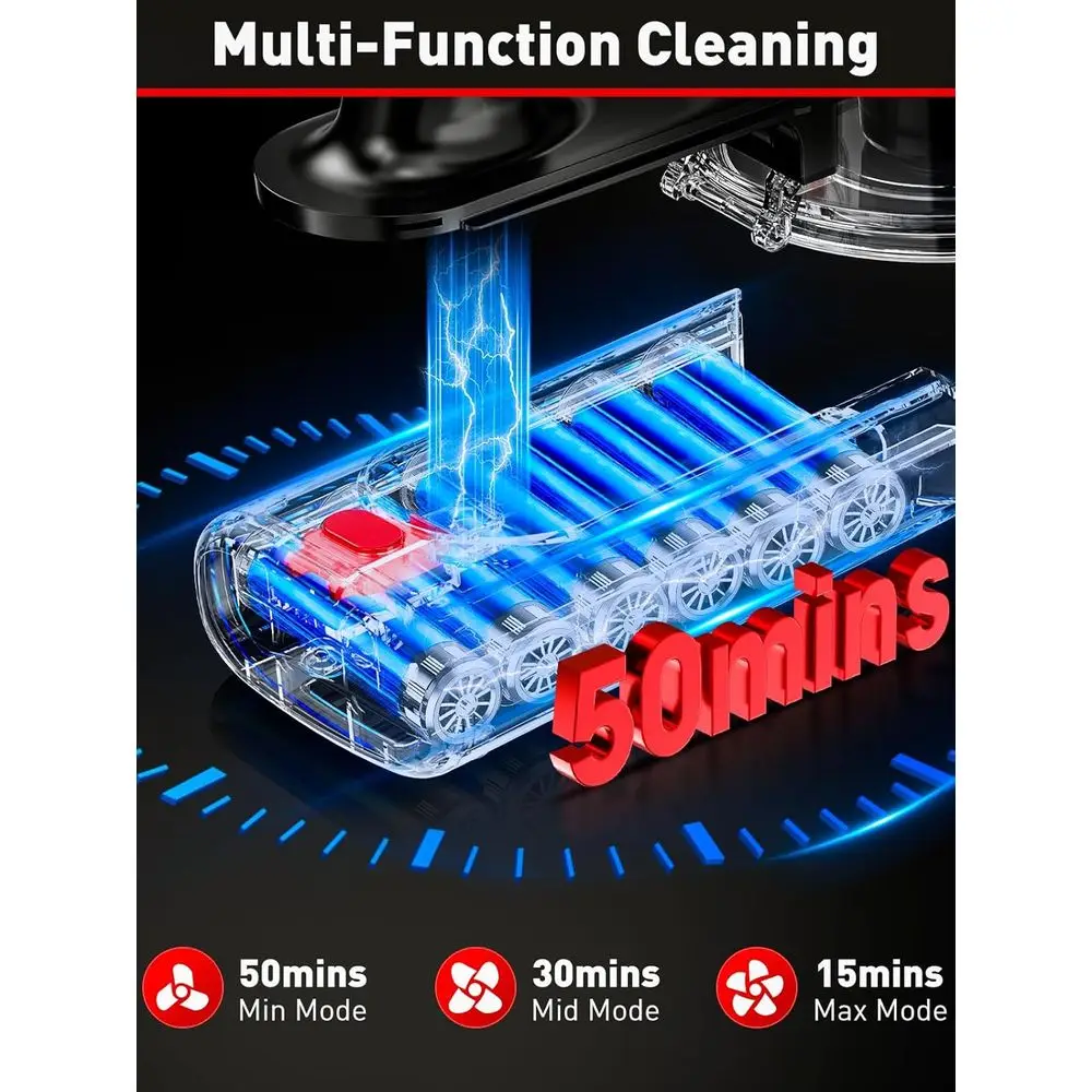 Draadloze 8-in-1 45KPA steelstofzuiger met 50 minuten looptijd, LED-display, anti-wirwar voor thuis, dierenharen, tapijten en vloeren (R