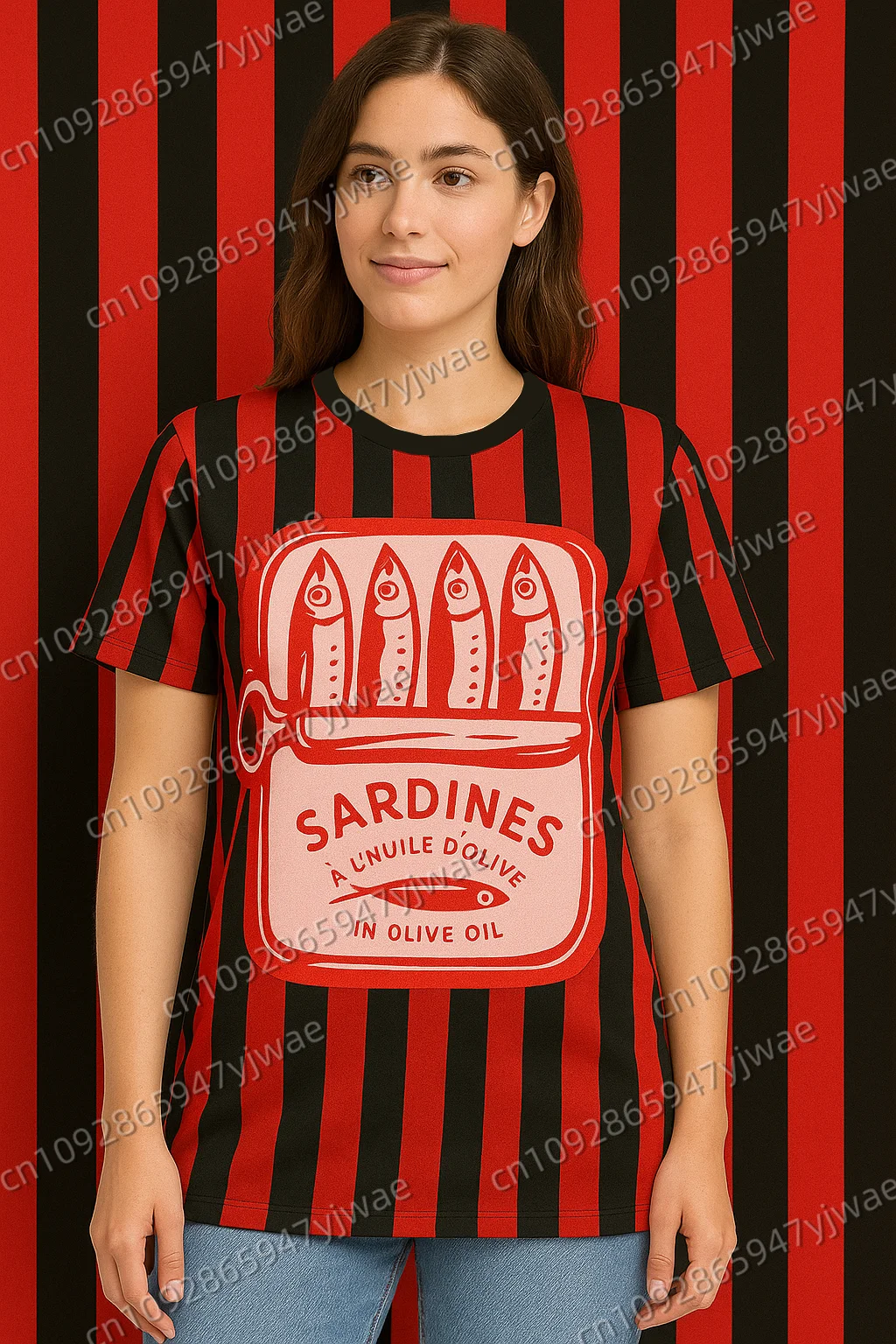 

Summer Stripe Women's Sardine 3d Printed Round Neck Short Sleeve T-Shirt Summer Graphic Tee Men's Sport T-Shirt Tops ﻿