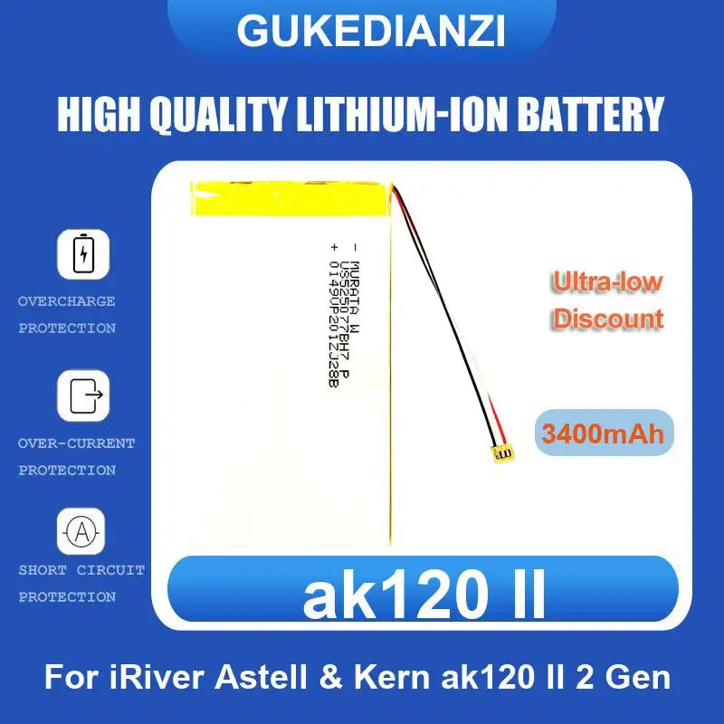 Battery For iRiver Astell & Kern AK70 MKII ak120 II 2 Gen H110 H120 H140 H320 H340 AK100II AK100 AK240 3-wire plug iFP-990