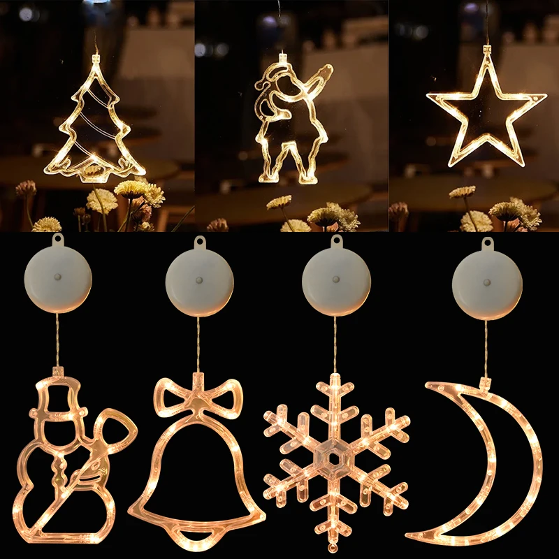 1pc Weihnachts dekoration führte Saugnapf Lichter Santa Schneeflocke Elch Lampe hängen Anhänger für Weihnachts baum Neujahr Party Wohnkultur