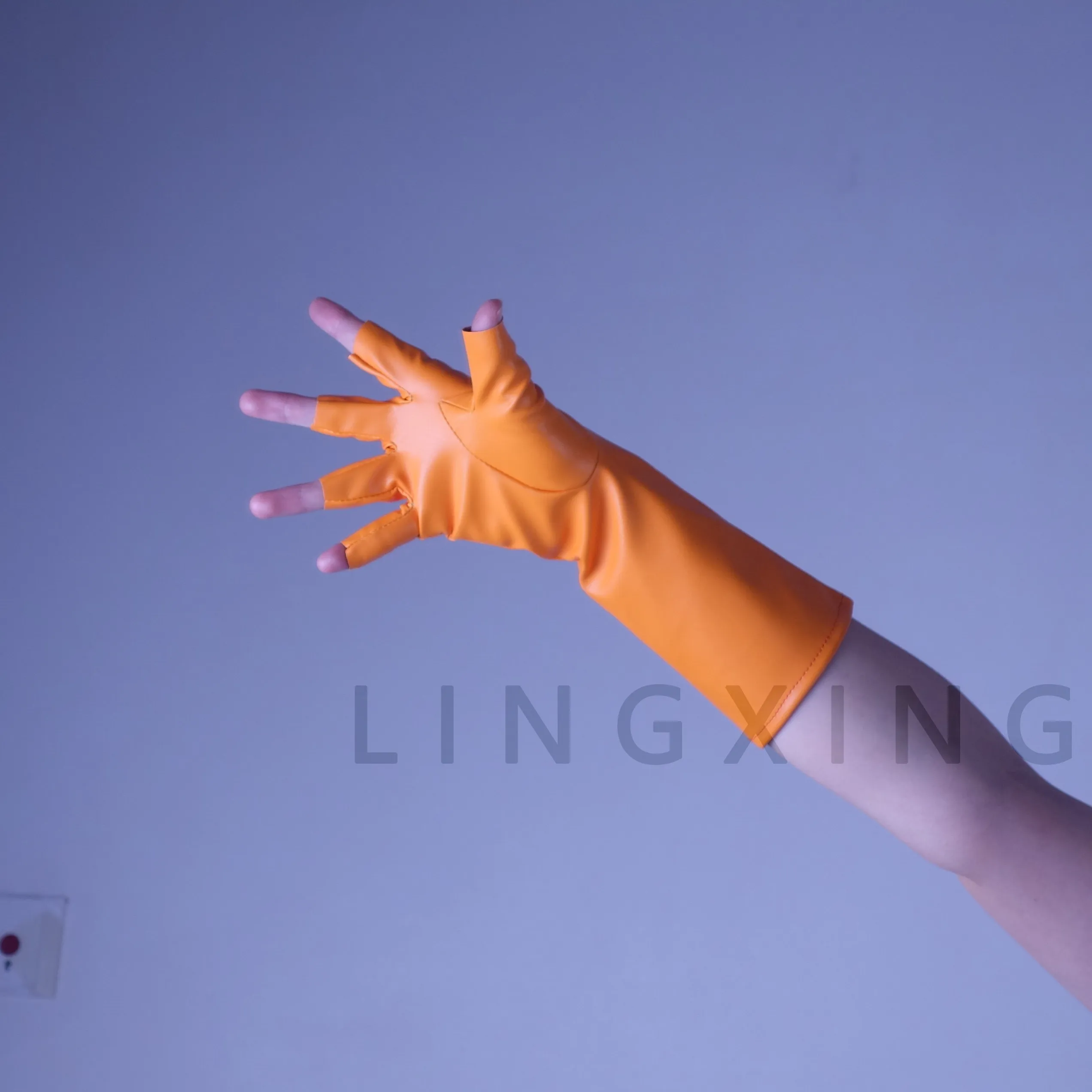 11 Zoll (28 cm) lange fingerlose Handschuhe aus Kunstleder, glänzend, schwarz-silber, halbfingerlos, fingerlose Wärmer, Handgelenkstulpen, Armstulpen, sexy – Detail 19