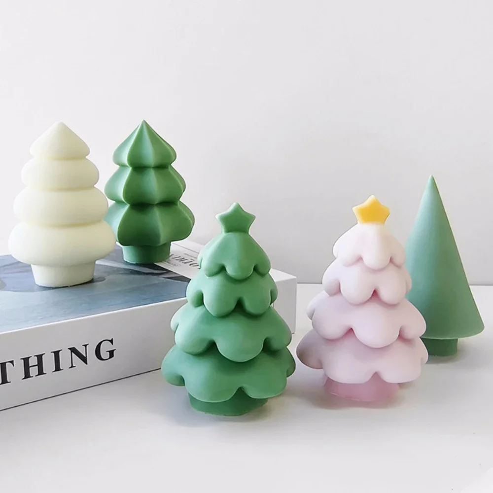 Star Christmas Tree Candle Moulds Crean Relief Plant Silicone Soap Molds Home Party Painting Gypsum Decor Chocolate Gifts Making