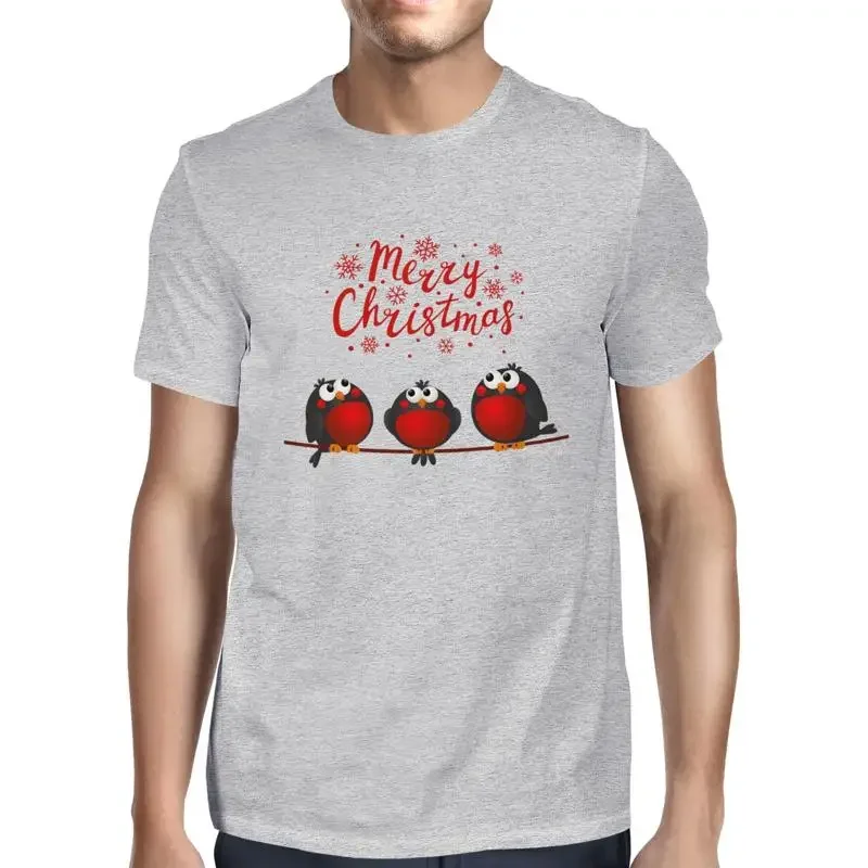 1T T Shirt Mens Merry Christmas Red Robin Birds