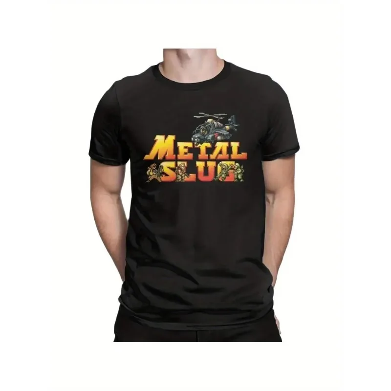Suitable for gaming activities and daily wear, men's metal slug retro arcade game pattern T-shirt with casual round sleeves