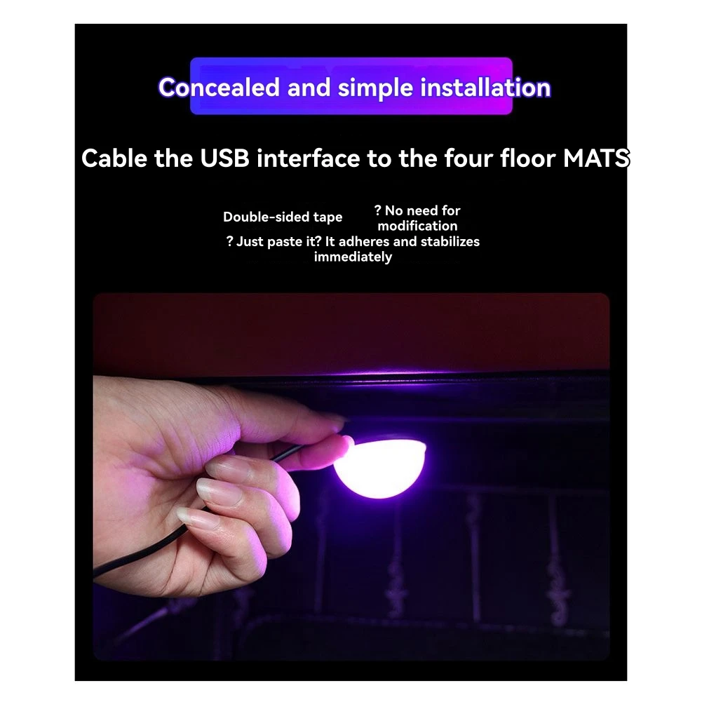 4 قطعة أضواء جو السيارة Led العالمي USB تجديد الزخرفية القدم ضوء الداخلية المحيطة مصباح الأحمر #1