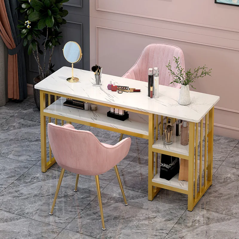 Modern Minimalist Ins Economical Nail Salon Marbled Wood Table Chair Japanese Light Luxury Single Double Manicure Tables Mesas