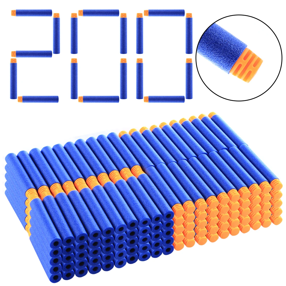 200/300/400/1000Pcs High Buffered Soft Bullet Flat Head Soft Darts for Nerf Christmas Gift - Orange Head + Dark Blue Sponge