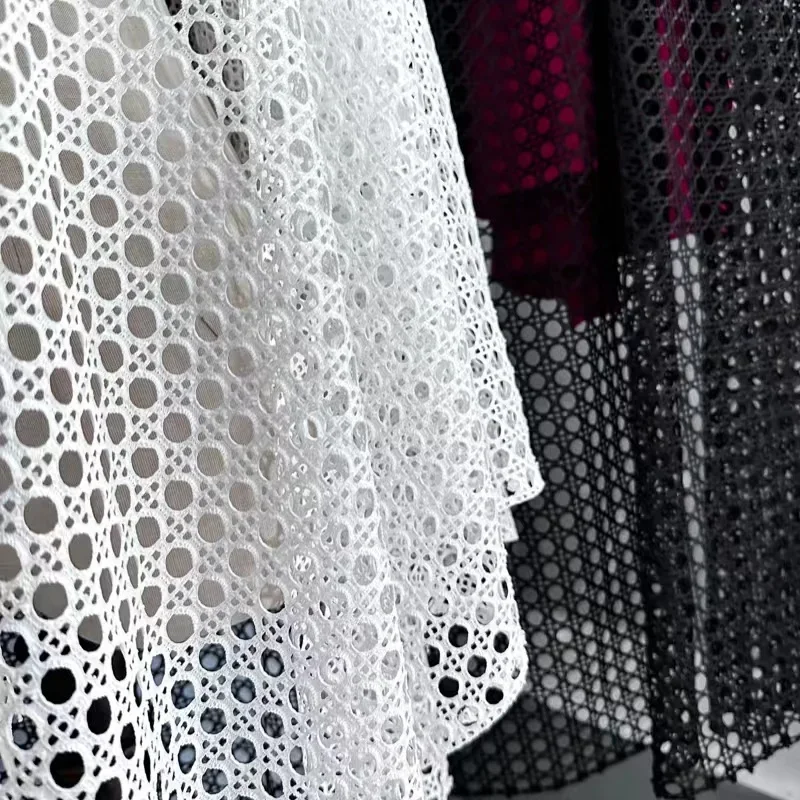 Textured black and white polka dots geometric lace water-soluble embroidery style mesh regular openwork mesh garment fabrics