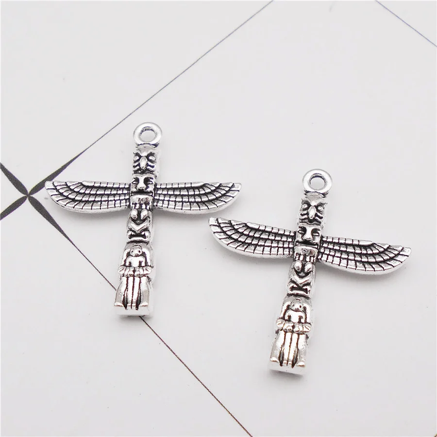 10PCS Alloy Cross Charms Antique Silver Color Maya Totem Stone Column Crucifix Pendant Necklace Bracelet Jewelry Making Crafts