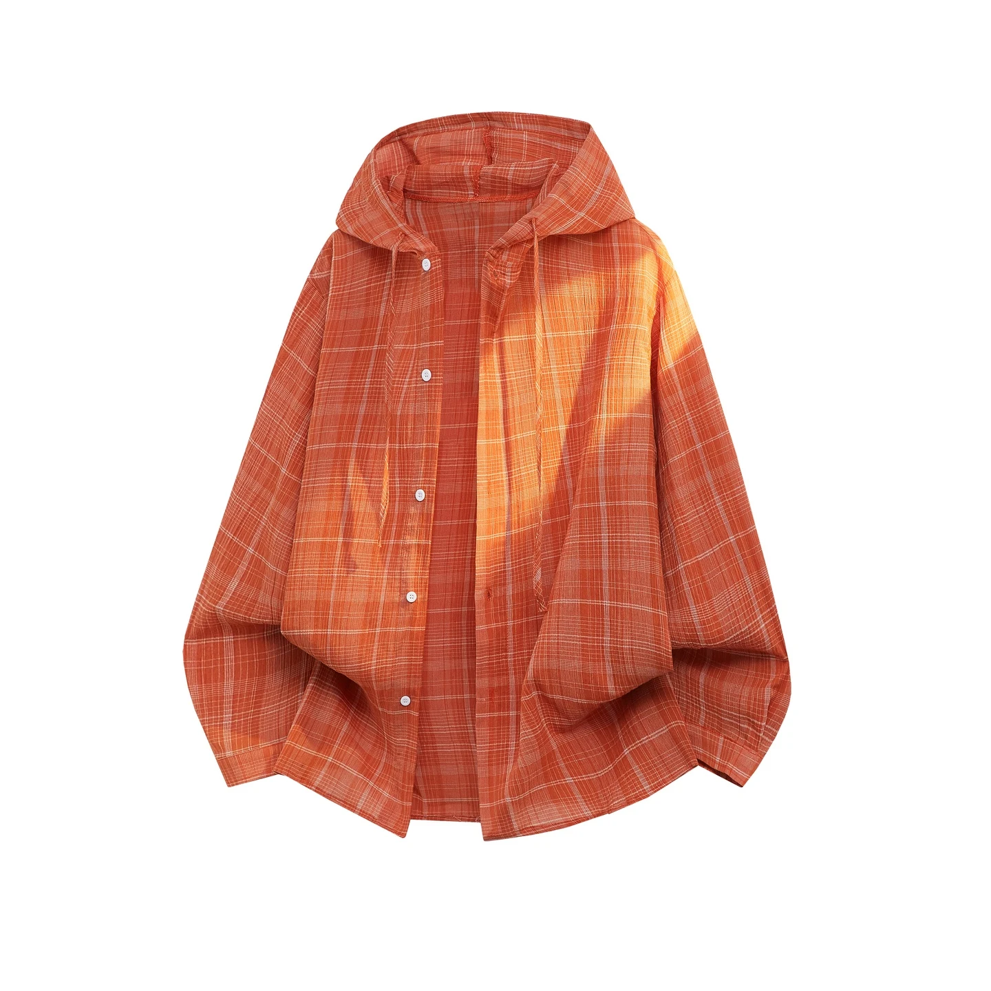 Men's Vintage Scottish Tartan Drawstring Hooded Sun Protective Long Sleeve Shirt Lightweight and Breathable Button Down Front