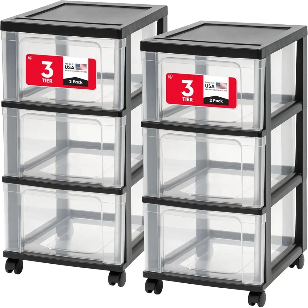 

Plastic 3-Der Storage Organizer Rolling Cart, with Wheels Casters, 2-Pack, or Classroom Art Supplies Bathroom Dorm Bedroom