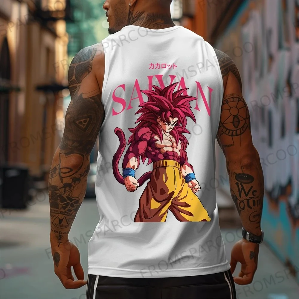2025 Dragon Ball Anime Goku perifere bedrukte vest, gym heren casual losse sport zomermode puur katoenen vest