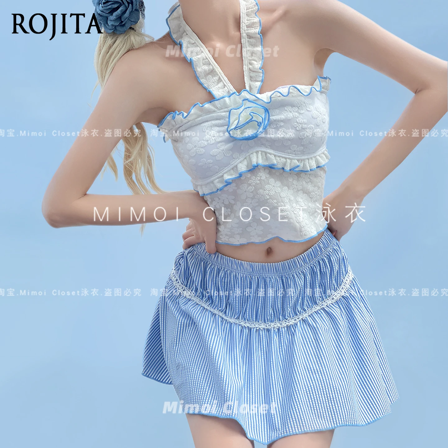 

Summer New Split Skirt Bukini This-piece Girl Sweet Senior Swimsuit Women's Bathing Suit with Chest Pad No Steel Support