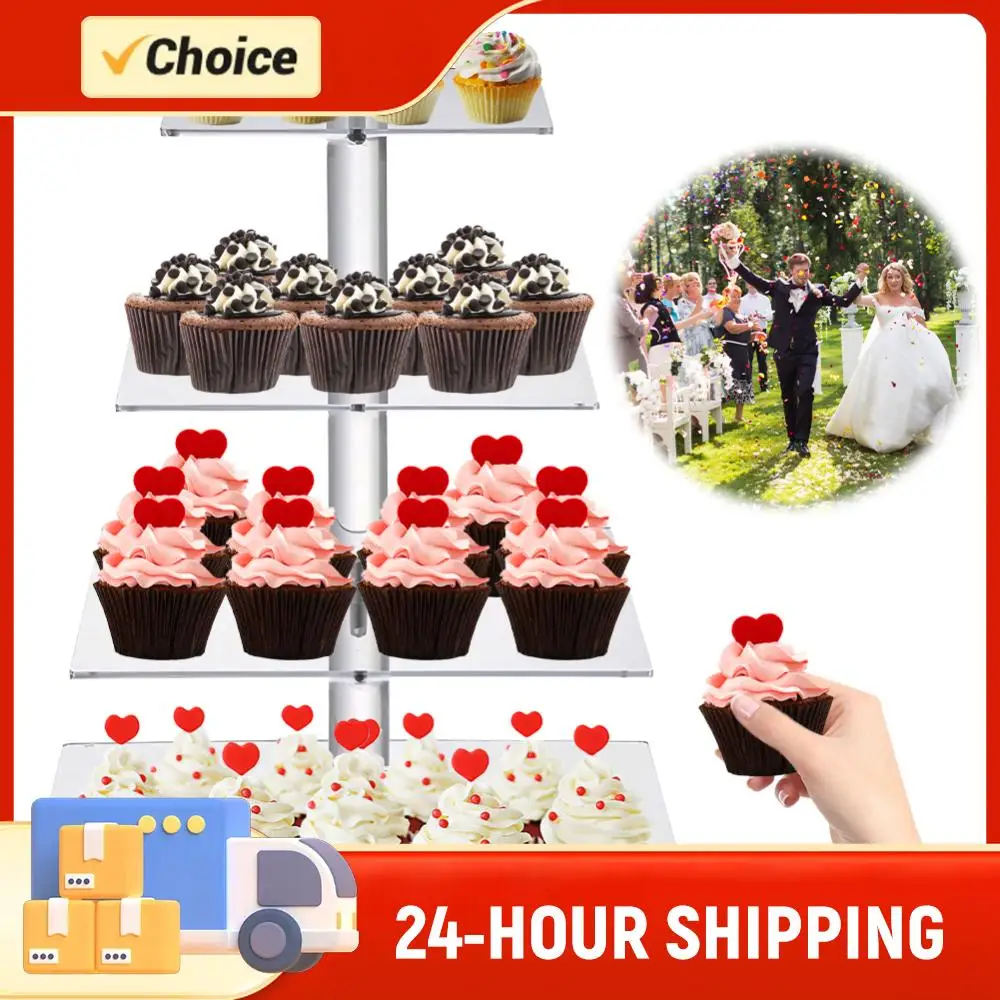 

Многоуровневая акриловая подставка для кексов (3/4 яруса) с LED-подсветкой, квадратная витрина, многофункциональное блюдо для подачи торта на торжества