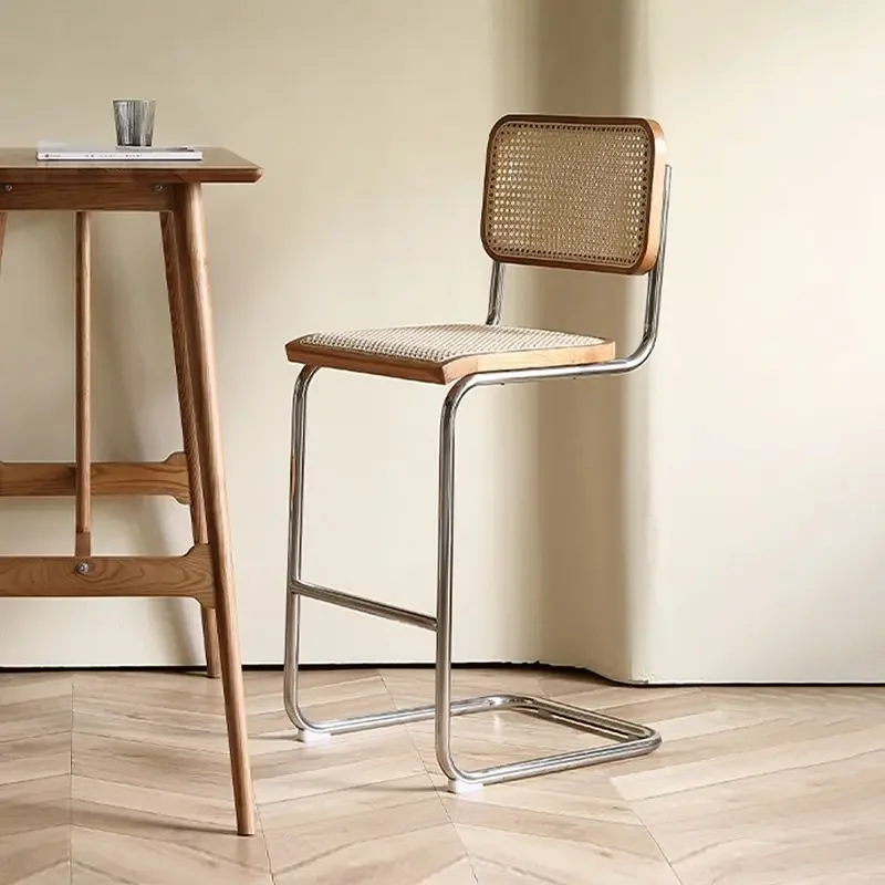 الشمال خشب متين الروطان كرسي طويل الساق المنزل مقعد مرتفع بسيط الرجعية كرسي طويل الساق مكتب أمامي كرسي مرتفع الأثاث #6