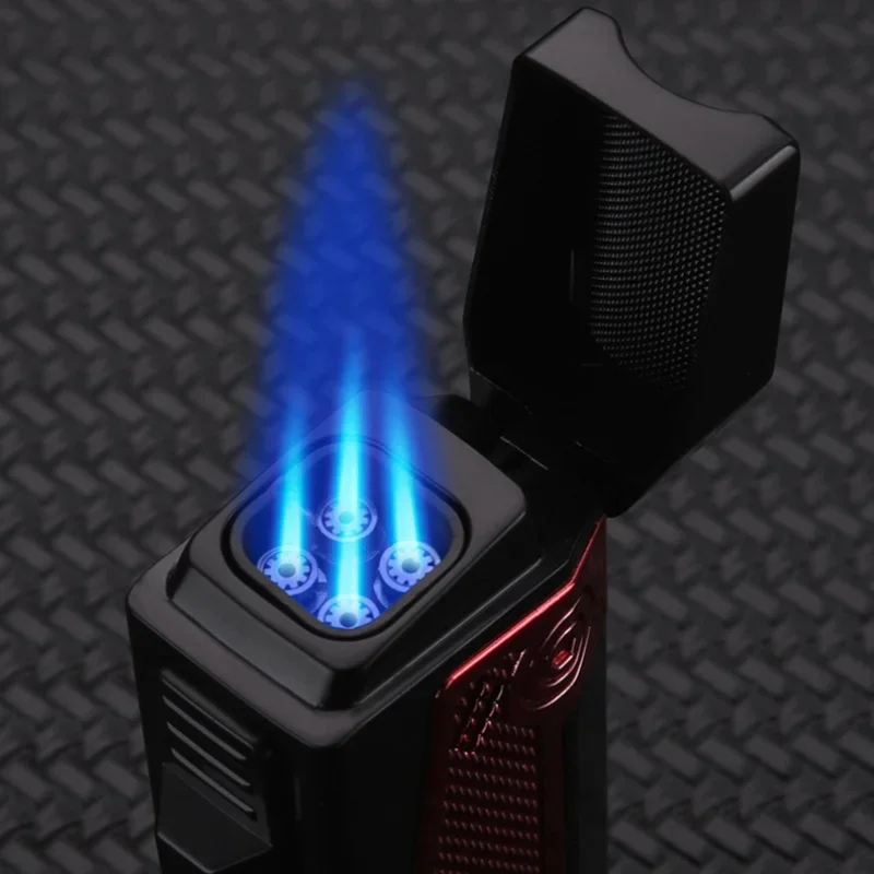 HONEST Multifunctional 4 Jet Flame Torch Butane Gas Lighter Visual Gas Window Cigar Diamond Cigar Needle Special Cigar Lighters