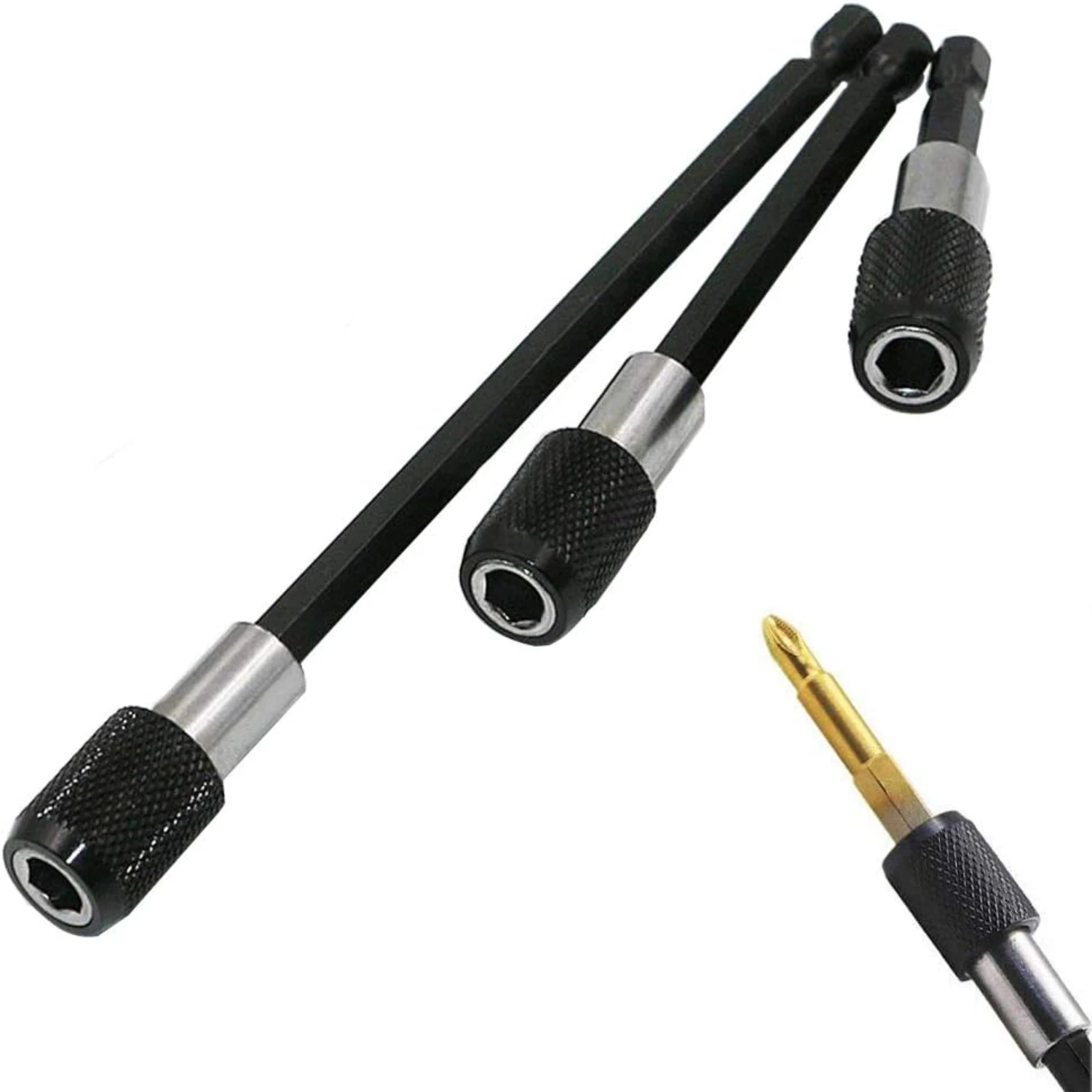 Effortless Installation Impact Driver Bit Extension Kit Set with Quick Release Magnetic Drill Bit Holder - 3Pcs 1/4 Inch Hex Sha