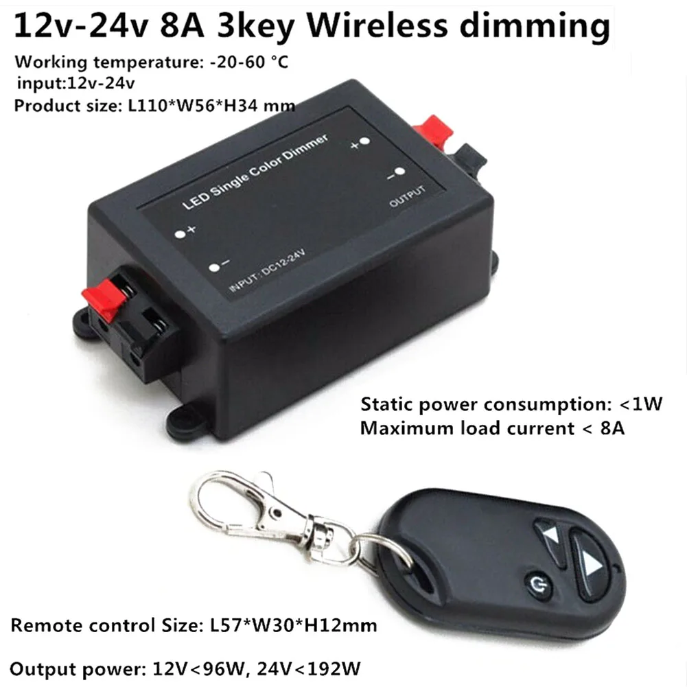 12V ~24 V DC 8A Dimmer Switch Strip Light Wireless RF Remote Controller For LED Spot Lamp On/off Button RF Dimmer