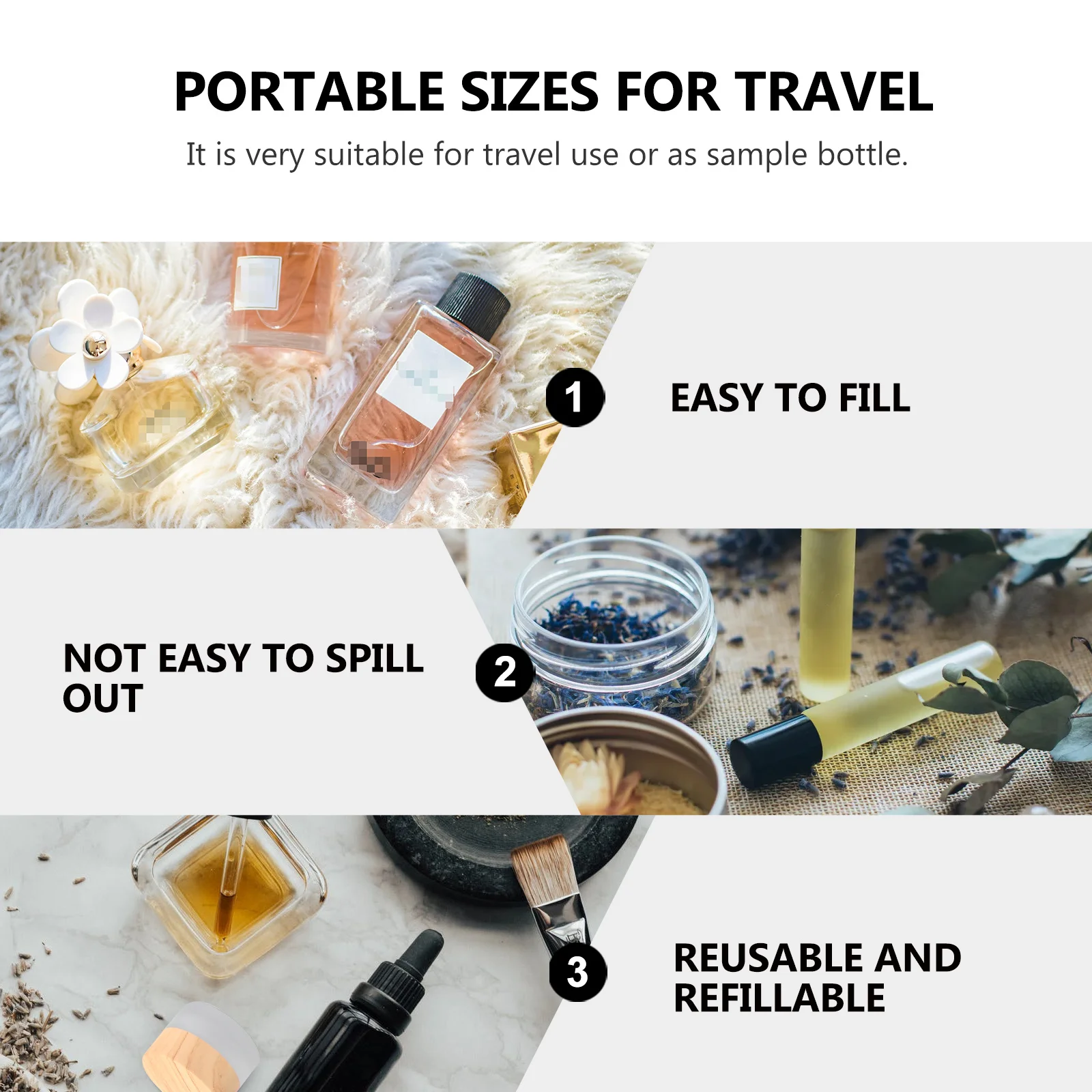 5Pcs Portable Travel Bottles Mini Containers for Creams Shampoo Shower Gel Safe Glass Material Refillable Sample Bottles