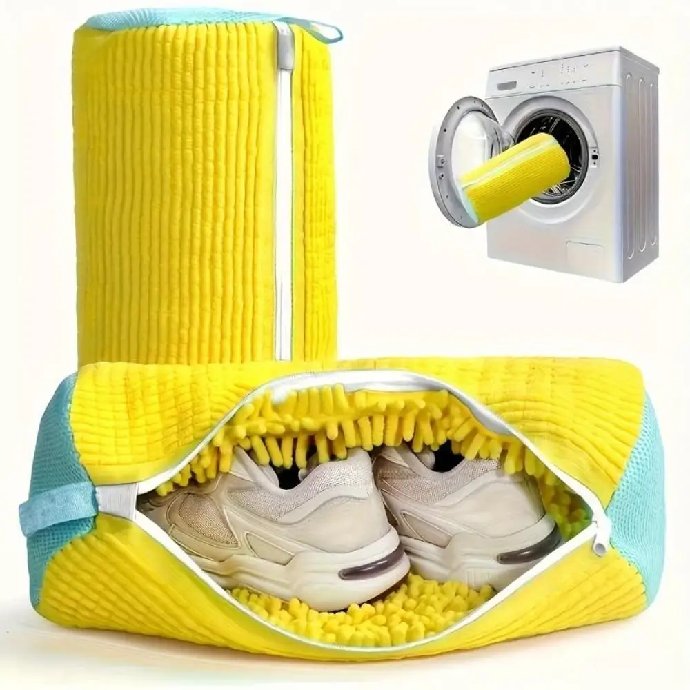 Durable Shoe Washing Machine Bag for All Shoe Types-Yellow with Blue Zipper,Ideal for Sneakers and Casual Shoes,Laundry Wash Bag