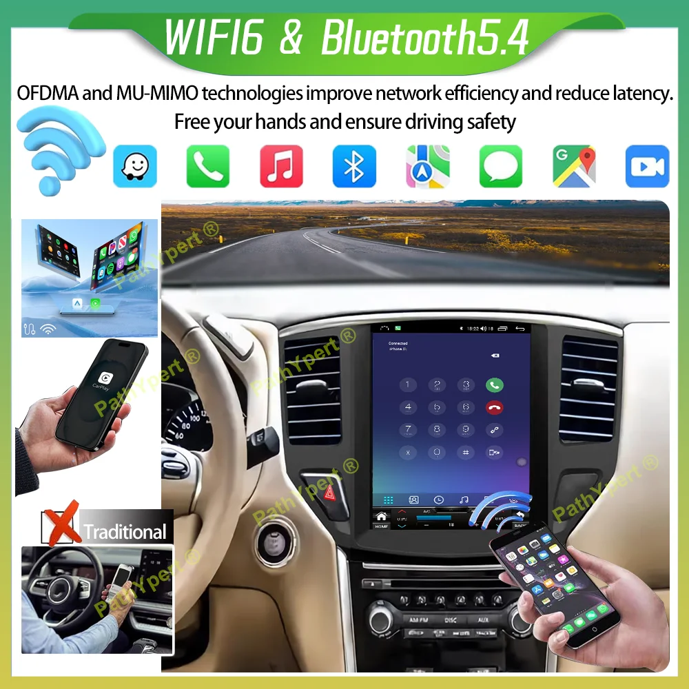 شاشة تسلا أندرويد 15 لسيارة نيسان باثفايندر 2016-2020، مشغل وسائط متعددة، راديو سيارة لاسلكي، كاربلاي، بلوتوث، 4G، نظام تحديد المواقع العالمي (GPS)، واي فاي، ستيريو