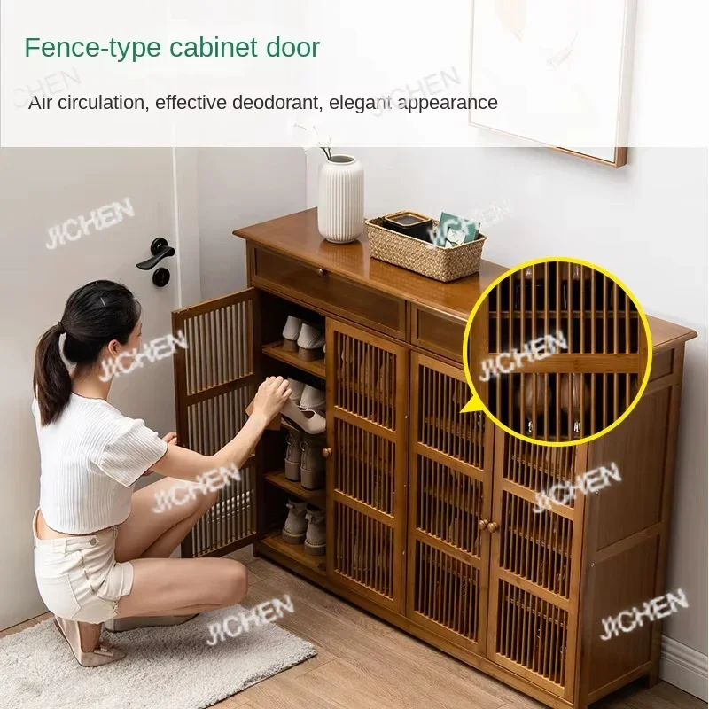 JC JC Home Entrance Bamboo Storage Rack Multi-function Large Capacity Storage Multi-layer Dustproof Shoe Rack Storage Cabinet