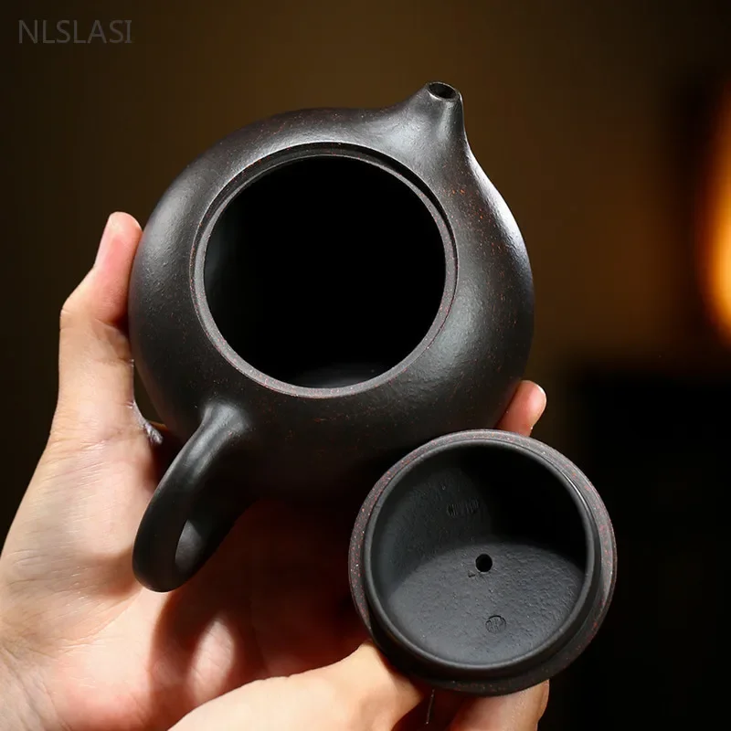 230ML Ball Hole Filter Xishi Teapot Handmade Yixing Purple Clay Beauty Kettle Black Gold Sand Tea Set Chinese Zisha Tea Pot