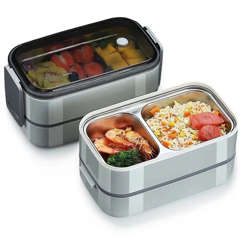 304 stainless steel lunch box for Adults Kids School Office 1/2 Layers Microwavable portable Grids bento Food Storage Containers