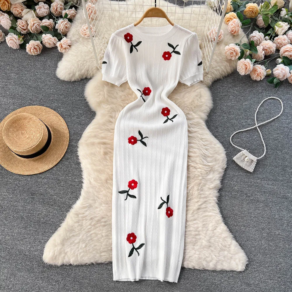 Crochet Dresses Knit Cut Out Dress Jurk Dames Beach Dresses for Women 2023 Short Sleevel Female Vestidos Mujer Maxi Long Dress