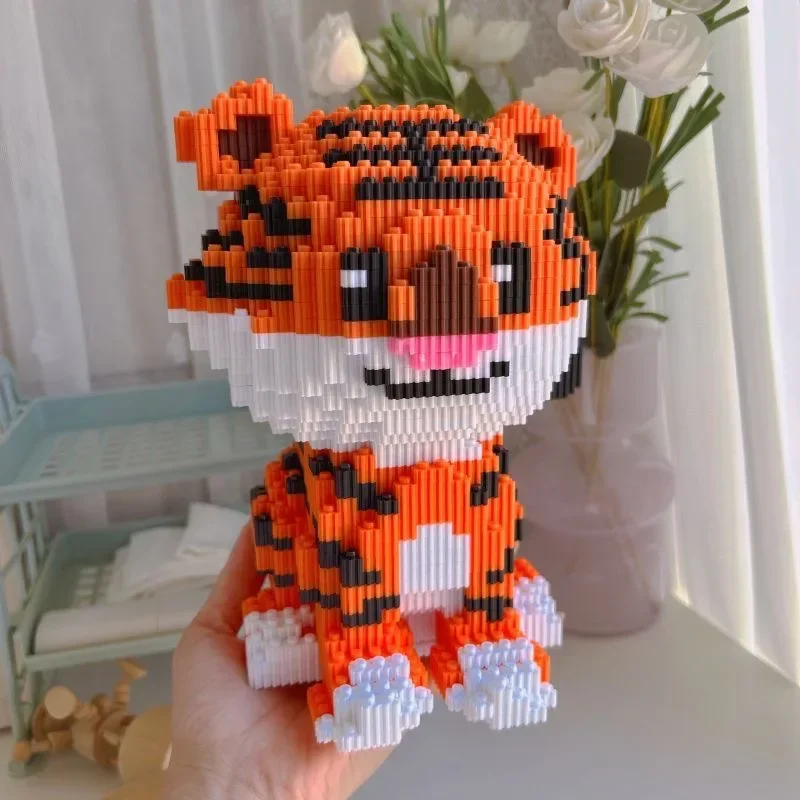 Tiger Series Building Block Assembled Cartoon Animal Model Image Small Particle DIY Splicing Toys for Kids Christmas Gift